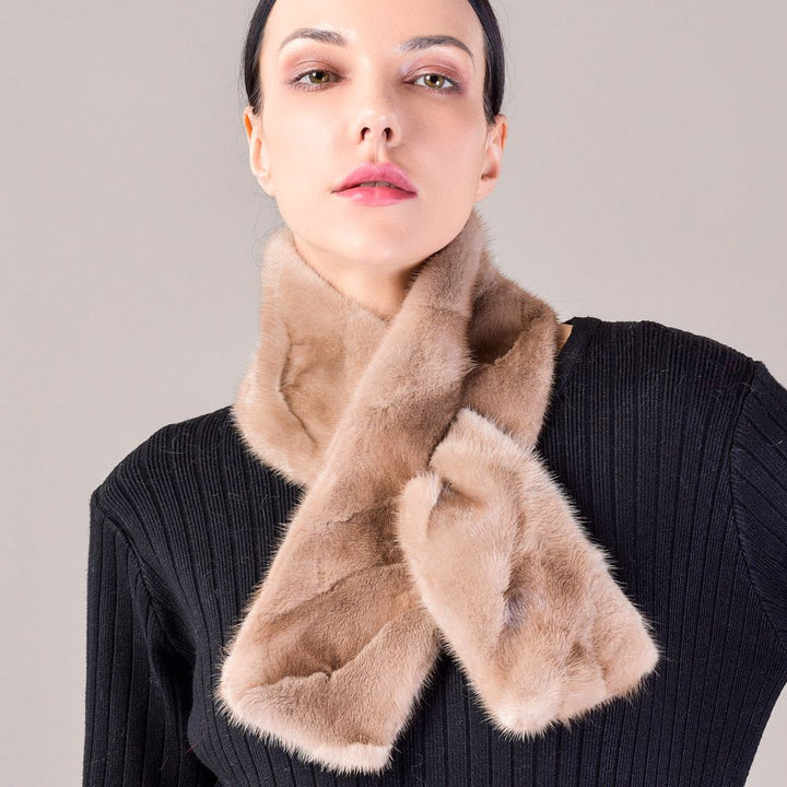 Women's Double-Sided Real Mink Fur Scarf Luxury Winter Lightweight & Elegant Collar Wrap with Slot Loop