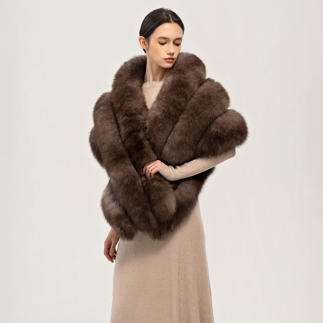 Oversized Women's Luxurious Genuine Fox Fur Shawl Wrap Stole Cape For Evening Dress Wedding Party