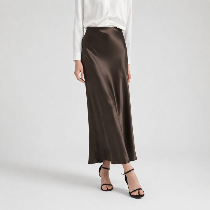 Women's 100% Mulberry Silk Maxi Slip Skirt Elegant High Waist Silk Bias Cut Long Skirt