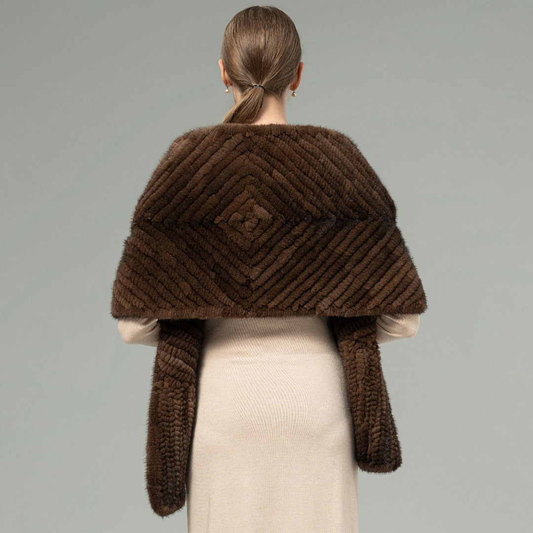 Women’s Real Mink Fur Shawl Genuine Knitted Mink Fur Wrap Stole Shoulder Cape