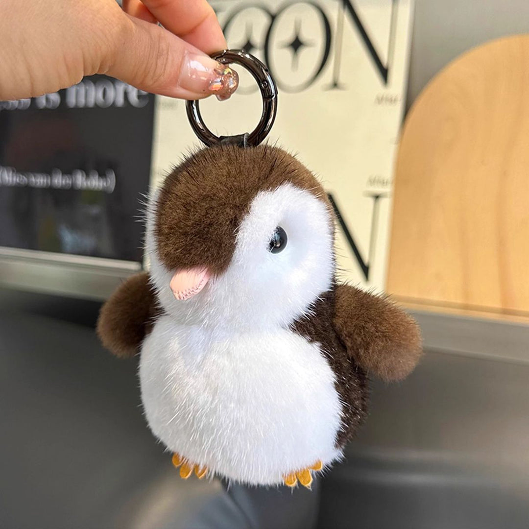 Luxury Real Mink Fur Penguin Keychain Premium Fluffy Animal Bag Charm Car Key Ring Accessory