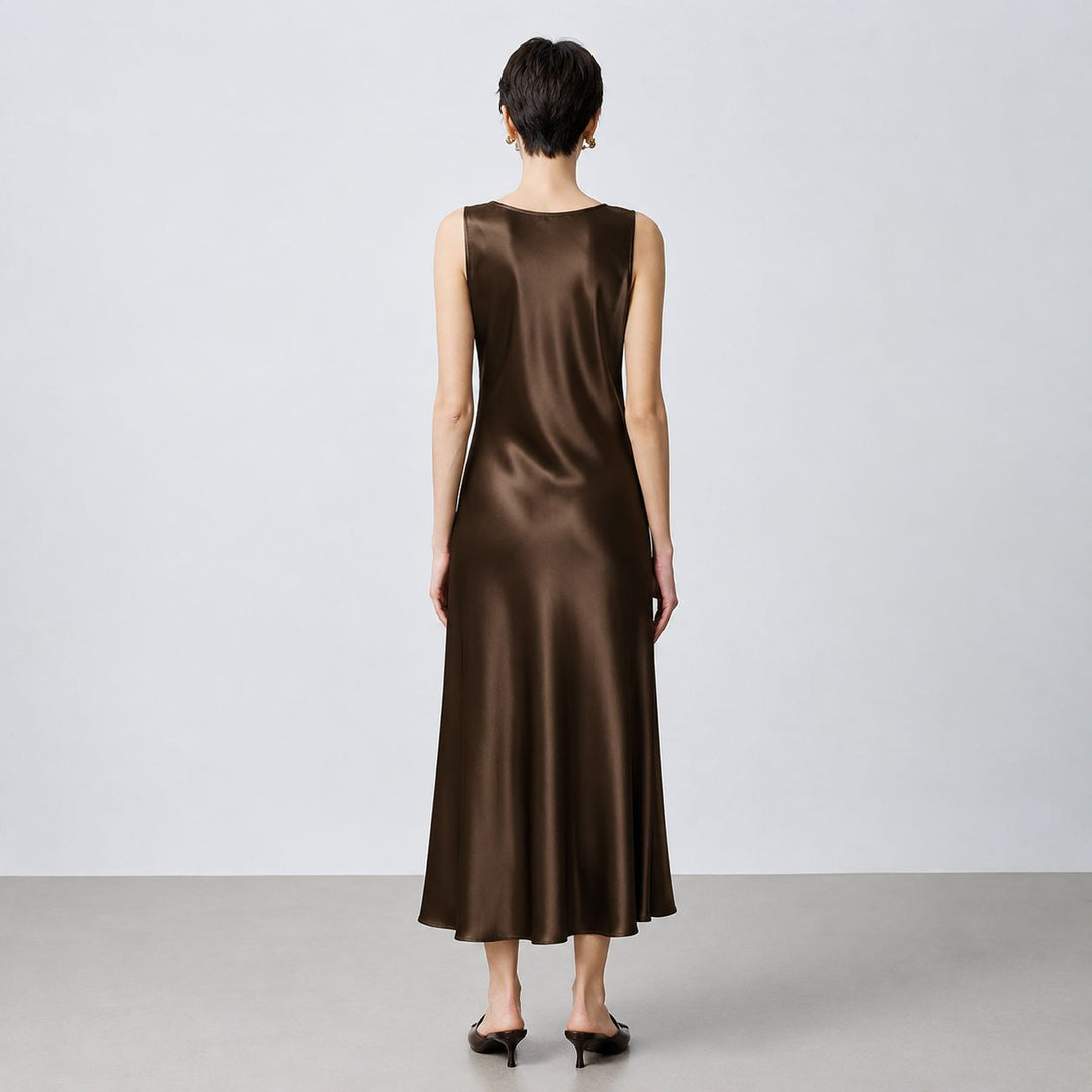Scoop-Neck 100% Mulberry Silk Sleeveless Slip Dress