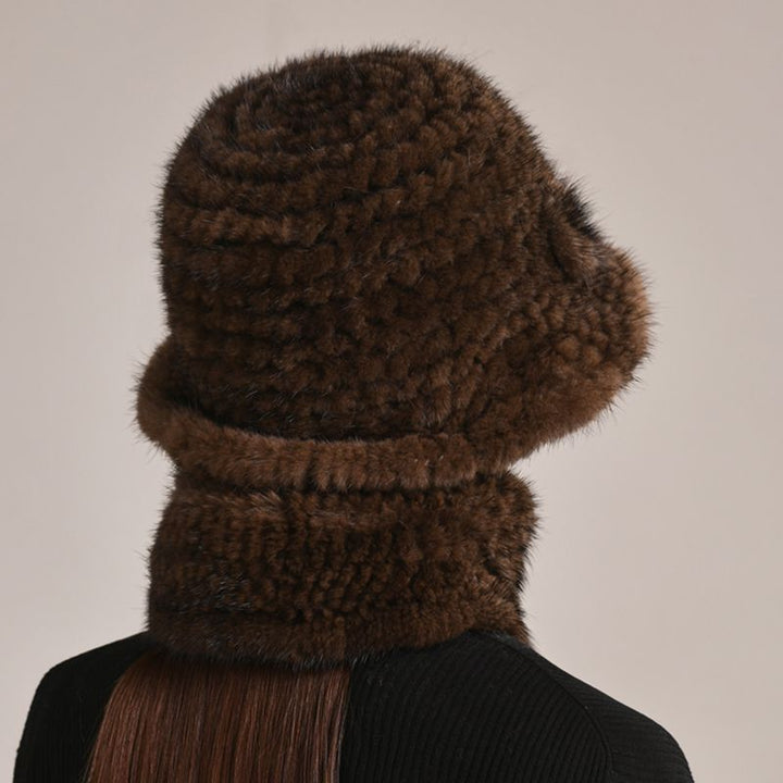 Luxury Mink Fur Hat and Scarf Set for Women Elegant Winter Bucket Hat with Matching Fur Neck Pom-Pom Warmer