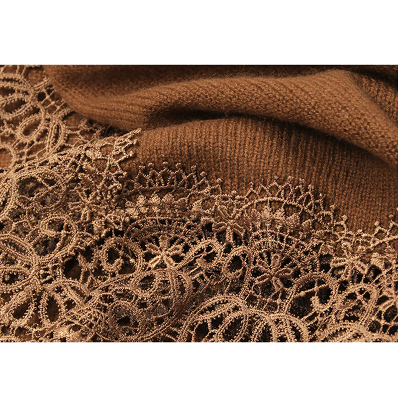 Elegant Lace Trim Soft Cashmere Shawl Wrap