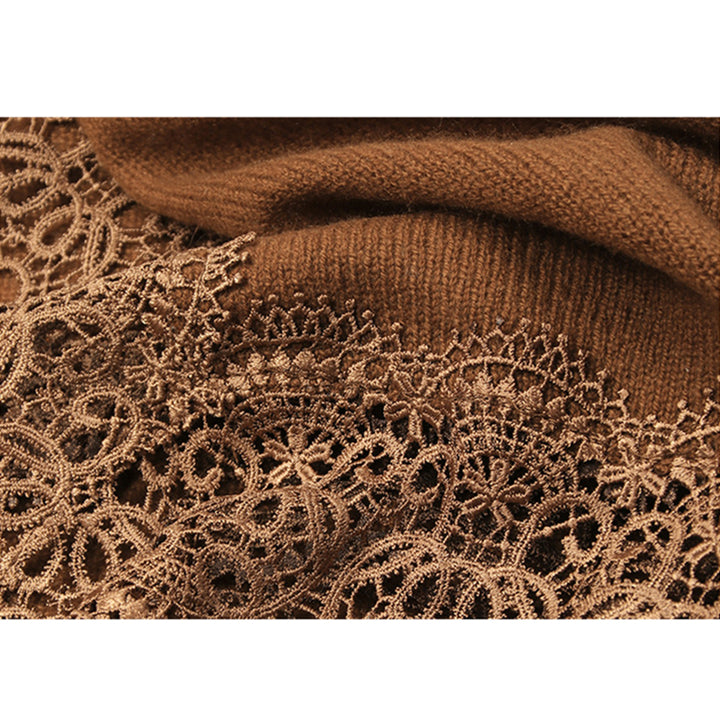 Elegant Lace Trim Soft Cashmere Shawl Wrap