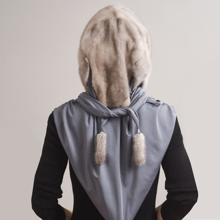 Luxury Real Mink Fur Hooded Hat with Scarf Elegant Winter Fur Hood for Women