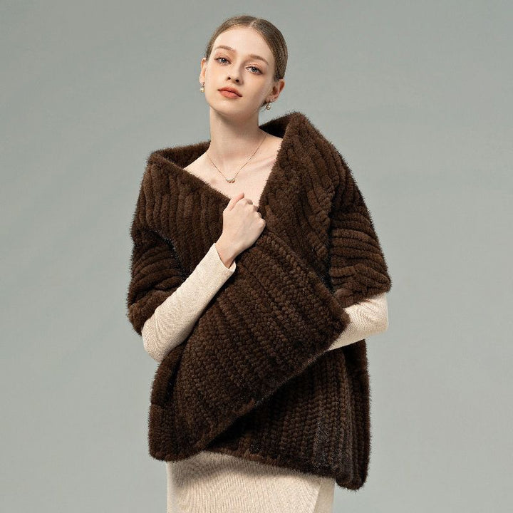 Women’s Real Mink Fur Shawl Genuine Knitted Mink Fur Wrap Stole Shoulder Cape