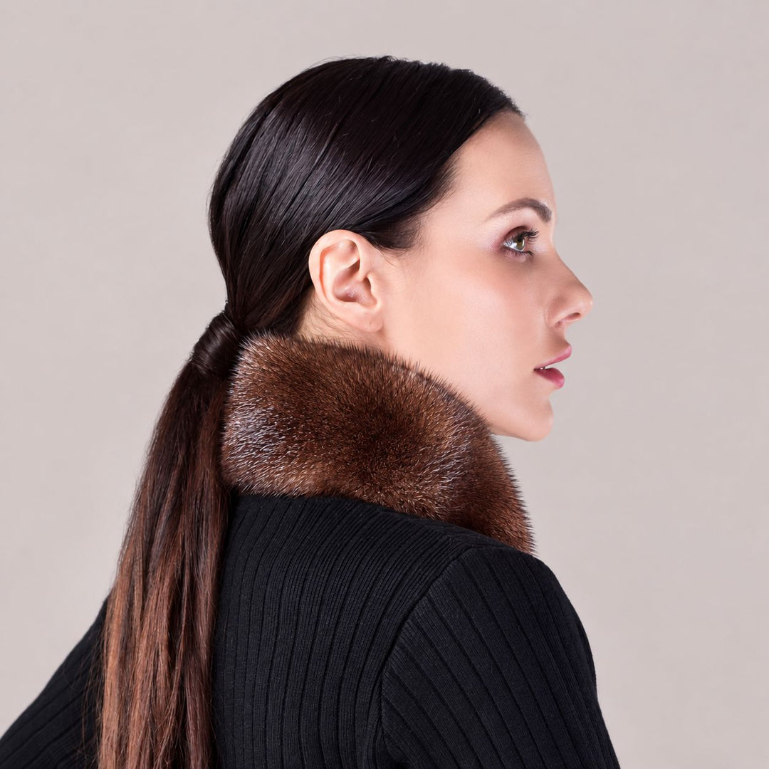 Women’s Real Mink Fur Neck Warmer Scarf Luxurious Fur Collar Wrap with Magnetic Closure