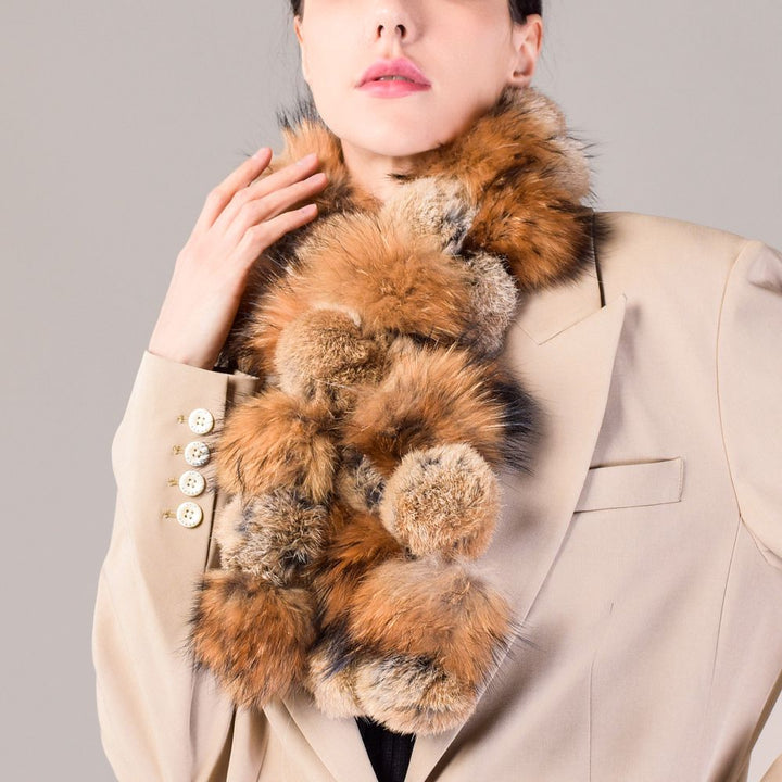 Pom-Pom Rabbit Fur Mixed Fox Fur Scarf Winter Luxury Accessory