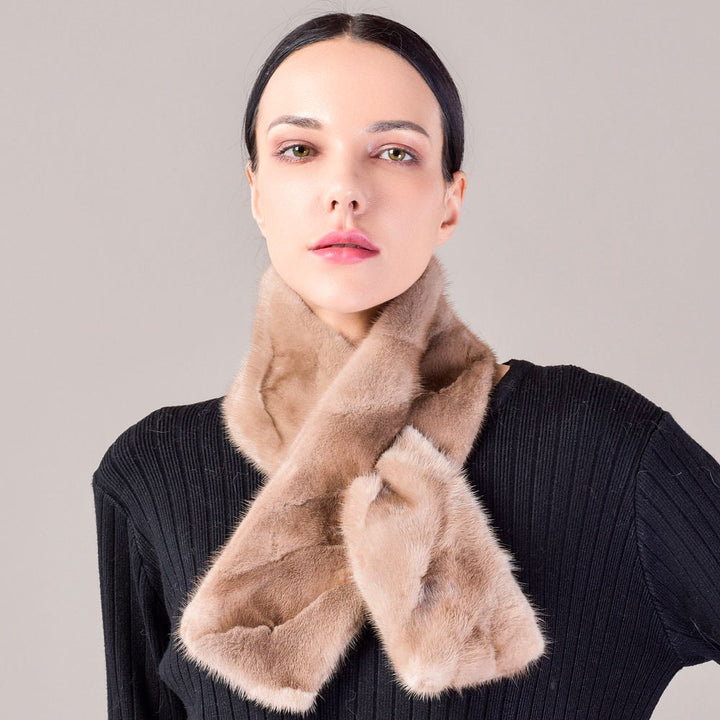 Women's Double-Sided Real Mink Fur Scarf Luxury Winter Lightweight & Elegant Collar Wrap with Slot Loop