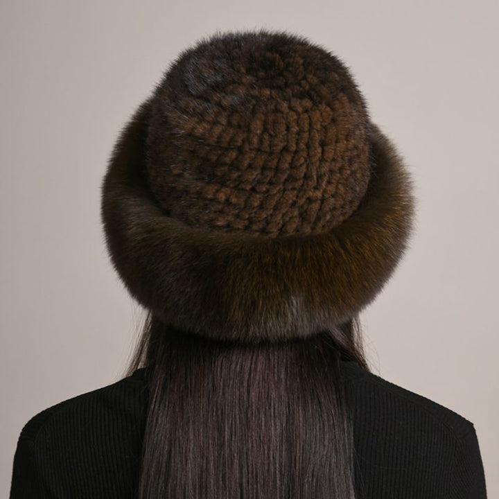 Luxury Mink Fur Hat for Women Full Fox Fur Brim Winter Bucket Hat