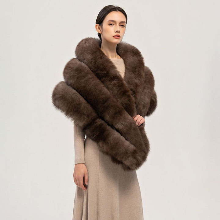 Oversized Women's Luxurious Genuine Fox Fur Shawl Wrap Stole Cape For Evening Dress Wedding Party