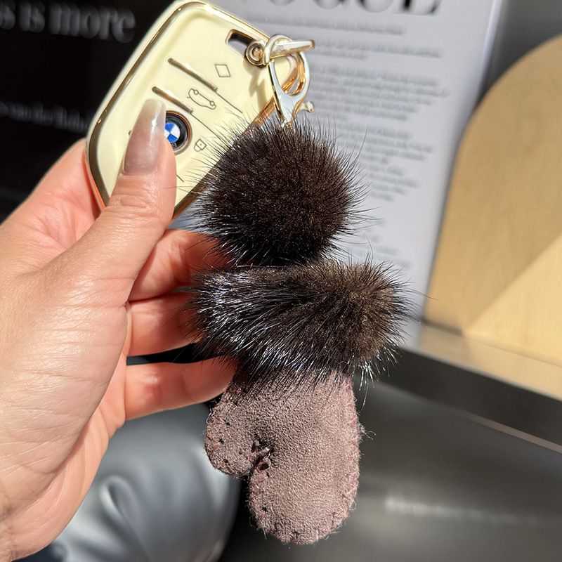 Real Mink Fur Glove & Boot Keychain Fluffy Pom Pom Bag Charm