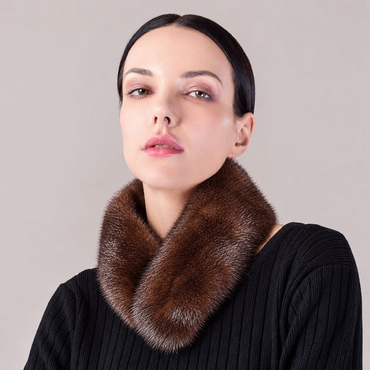 Women’s Real Mink Fur Neck Warmer Scarf Luxurious Fur Collar Wrap with Magnetic Closure