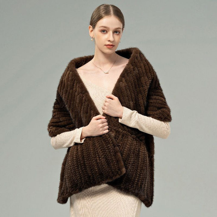 Women’s Real Mink Fur Shawl Genuine Knitted Mink Fur Wrap Stole Shoulder Cape