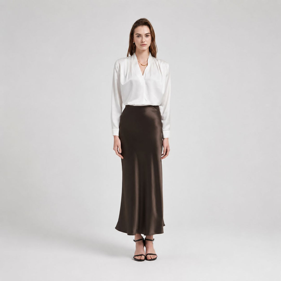 Women's 100% Mulberry Silk Maxi Slip Skirt Elegant High Waist Silk Bias Cut Long Skirt
