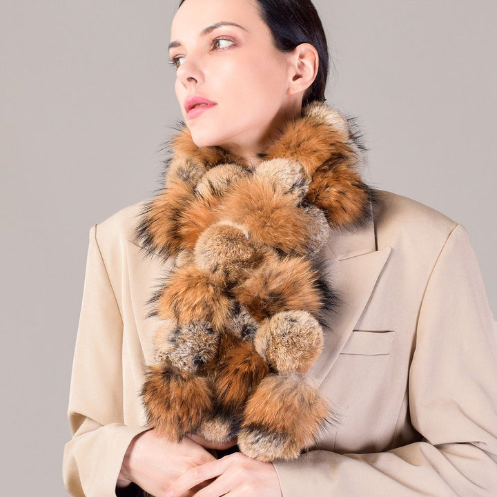 Pom-Pom Rabbit Fur Mixed Fox Fur Scarf Winter Luxury Accessory