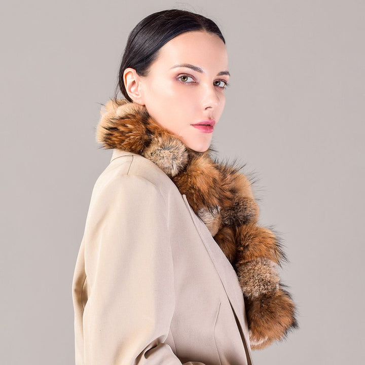 Pom-Pom Rabbit Fur Mixed Fox Fur Scarf Winter Luxury Accessory