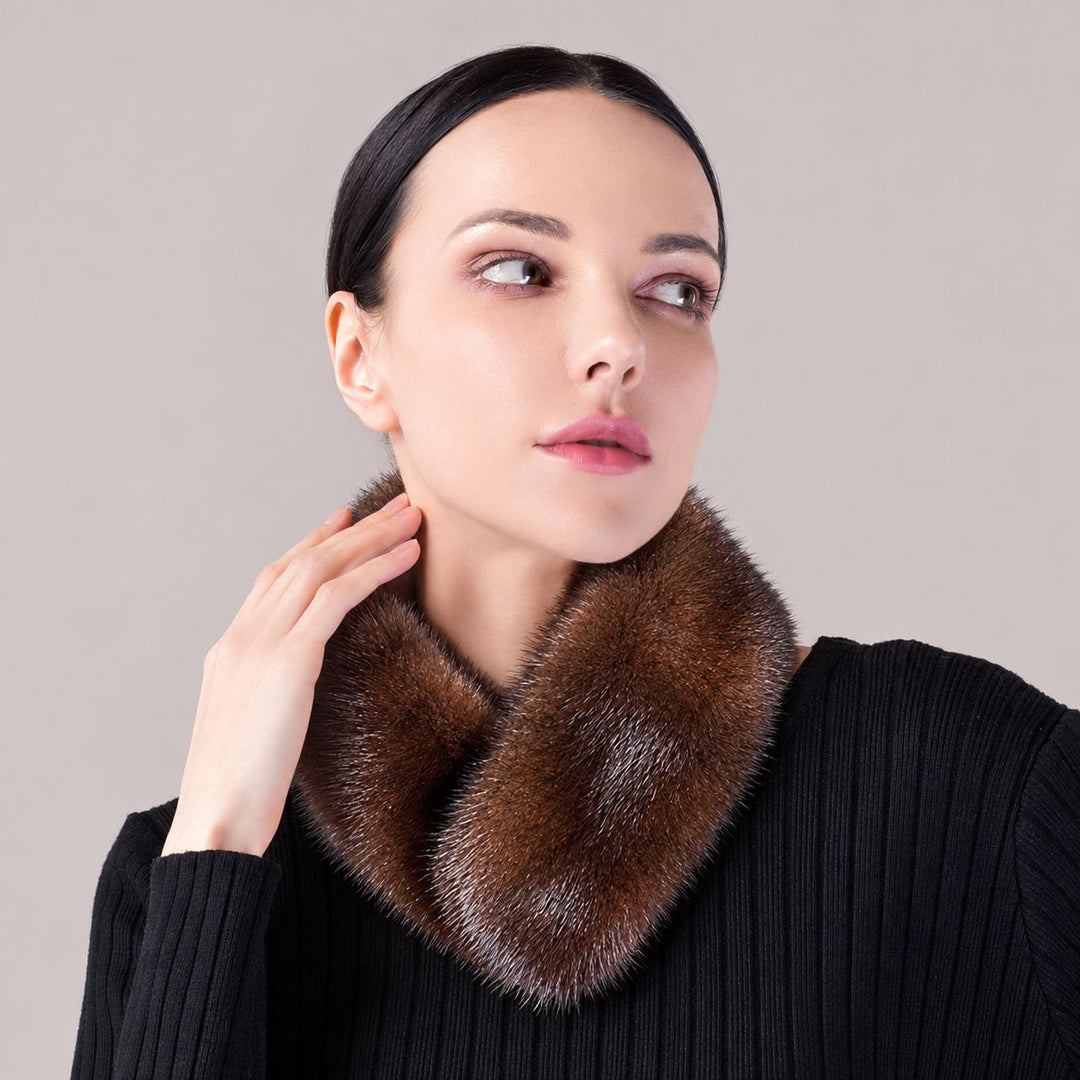 Women’s Real Mink Fur Neck Warmer Scarf Luxurious Fur Collar Wrap with Magnetic Closure