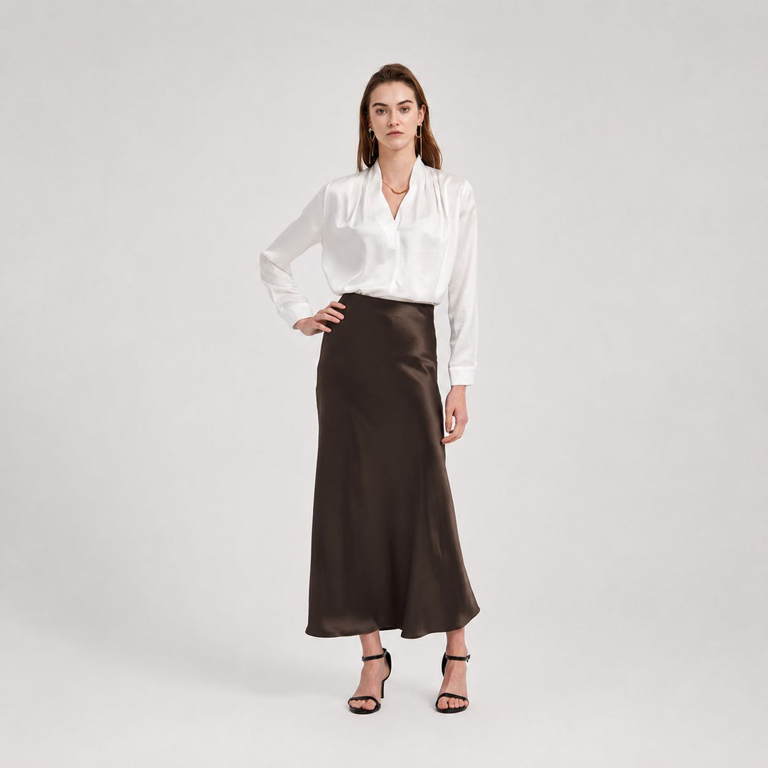 Women's 100% Mulberry Silk Maxi Slip Skirt Elegant High Waist Silk Bias Cut Long Skirt
