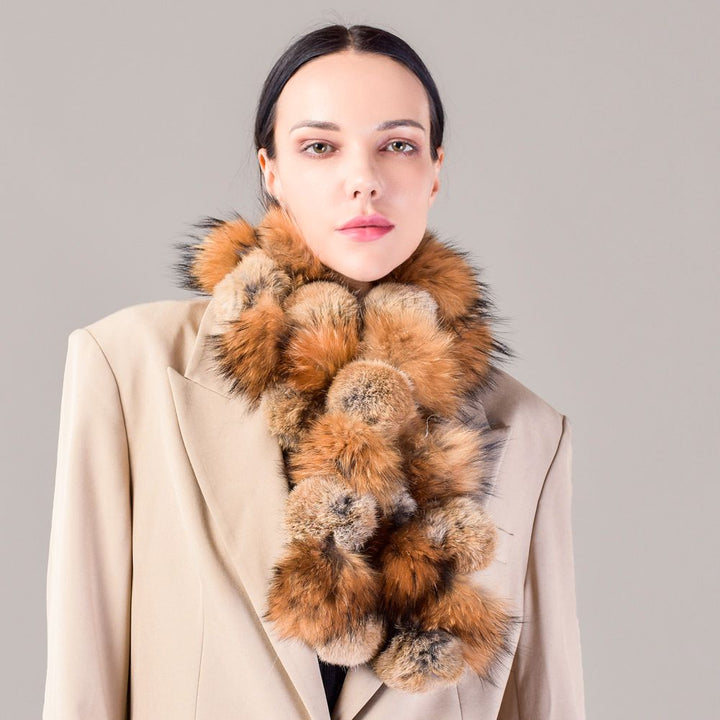 Pom-Pom Rabbit Fur Mixed Fox Fur Scarf Winter Luxury Accessory