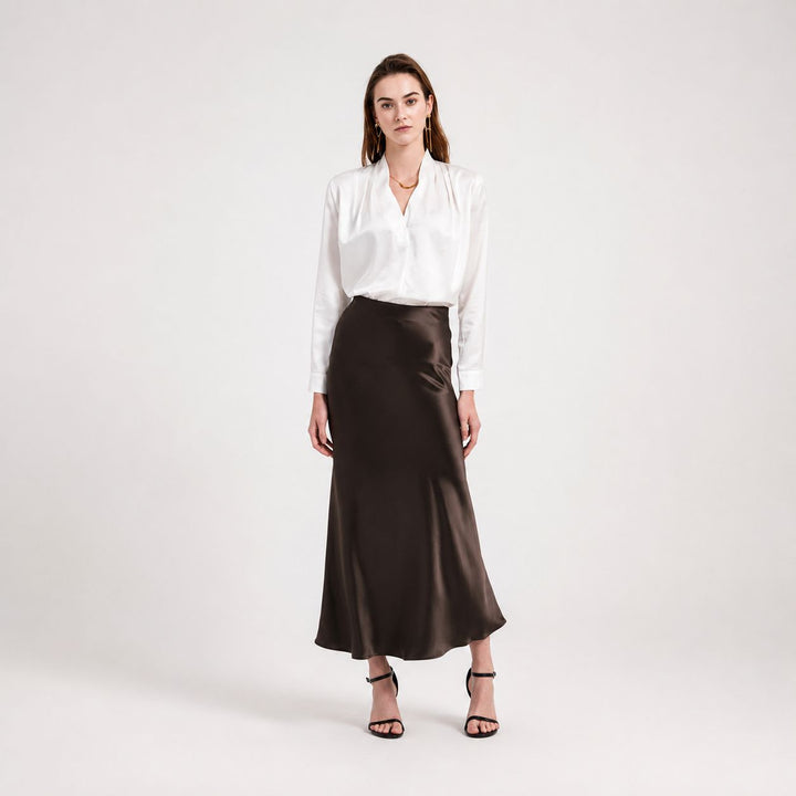Women's 100% Mulberry Silk Maxi Slip Skirt Elegant High Waist Silk Bias Cut Long Skirt