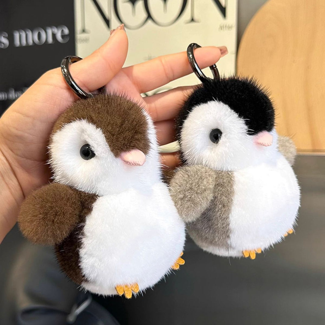 Luxury Real Mink Fur Penguin Keychain Premium Fluffy Animal Bag Charm Car Key Ring Accessory
