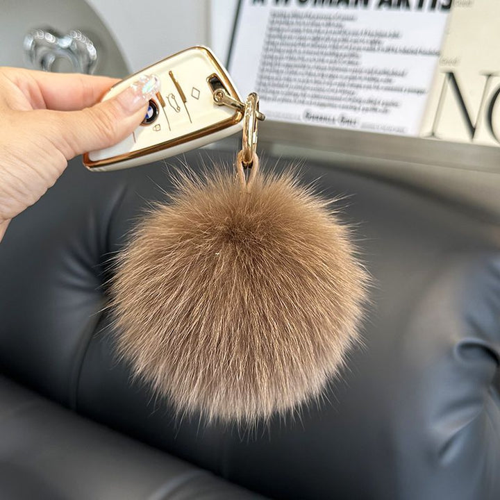 Genuine Fox Fur Pom-Pom Keychain Luxury Fluffy Fur Ball Bag Charm