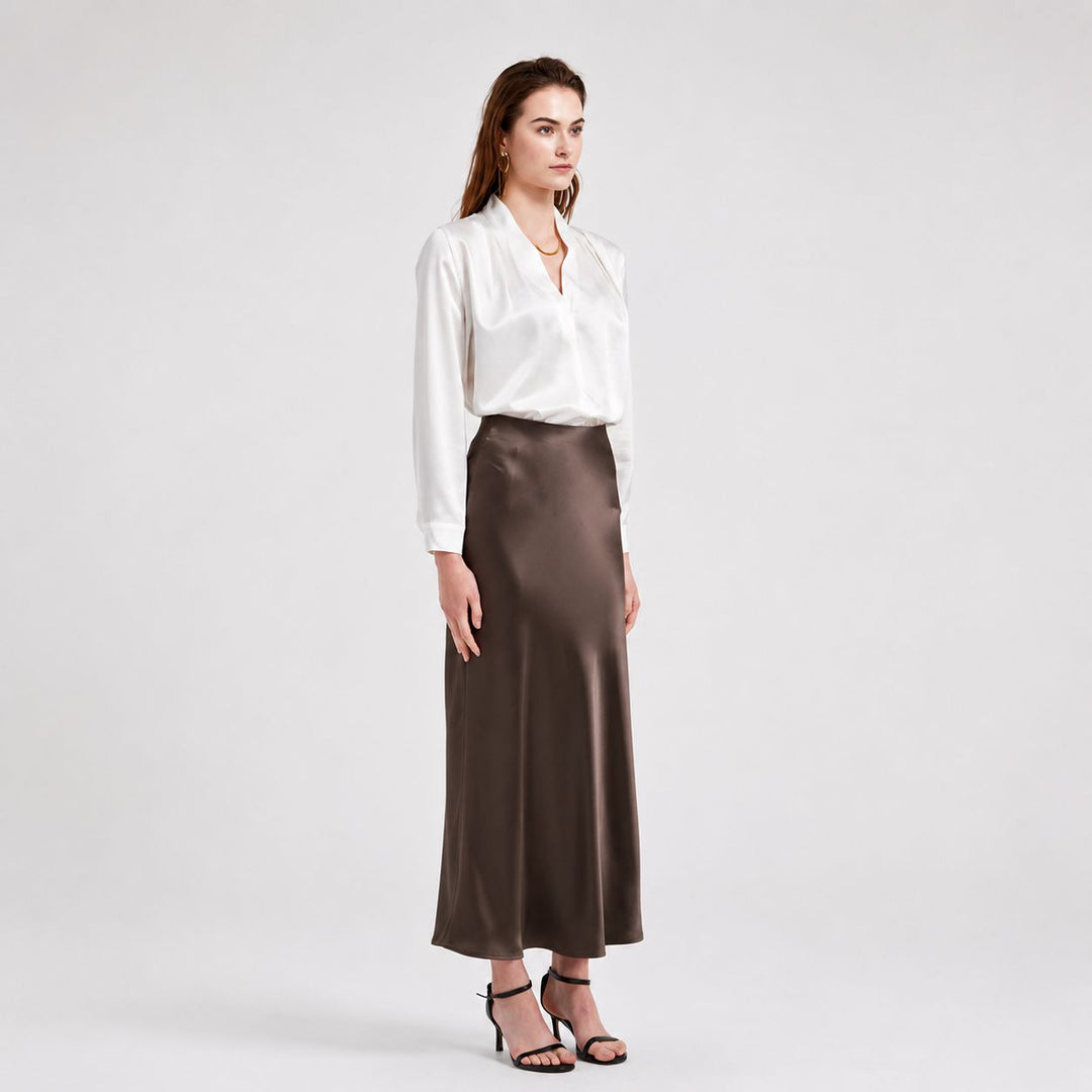Women's 100% Mulberry Silk Maxi Slip Skirt Elegant High Waist Silk Bias Cut Long Skirt