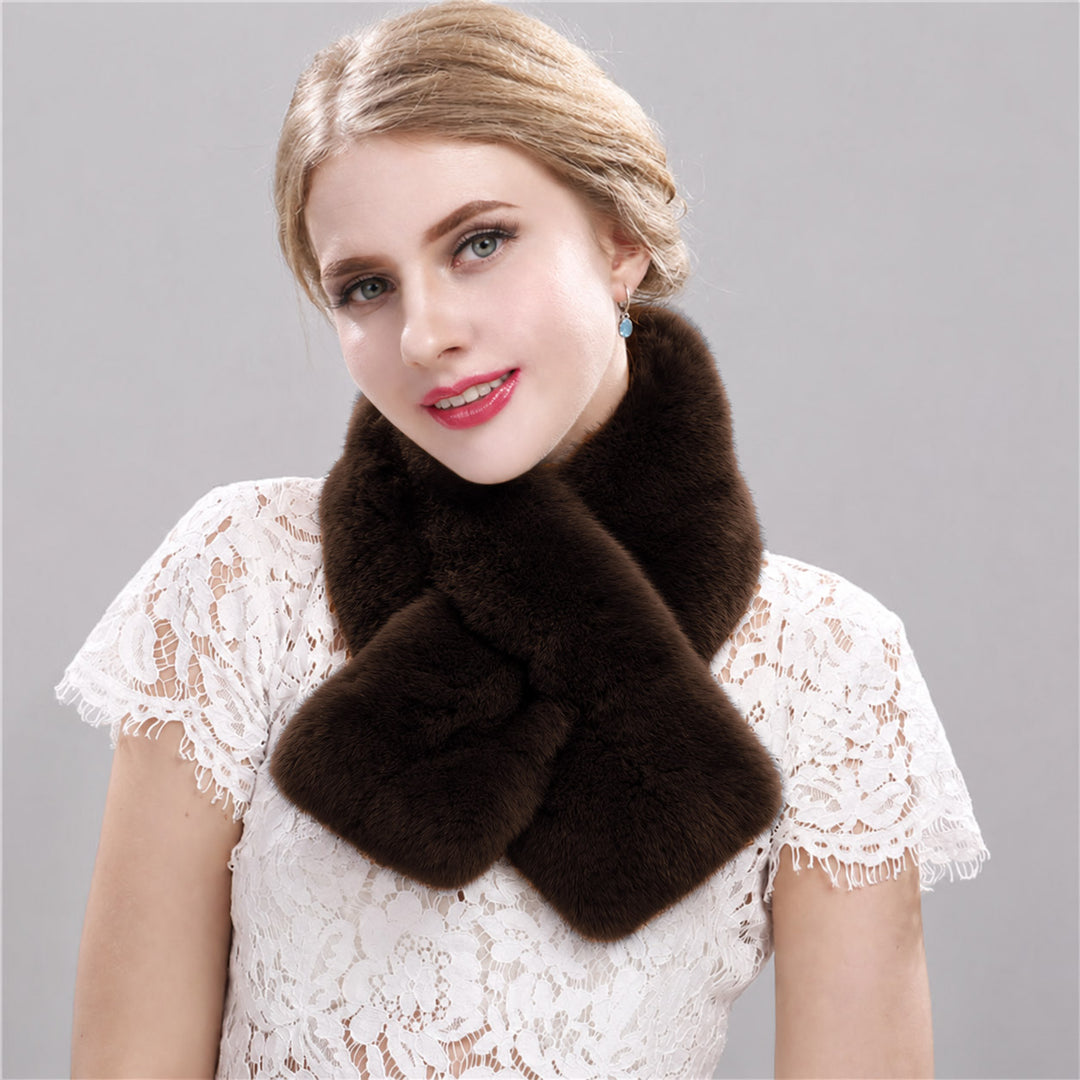 Soft Real Rabbit Fur Cross-Over Scarf With Slit Women Winter Warm Collar Wrap