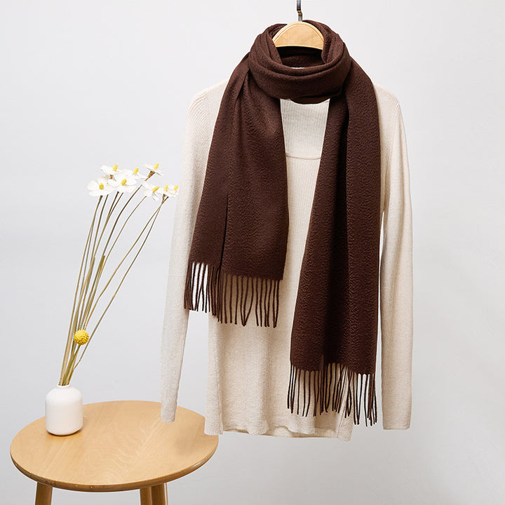 Basic Solid Color Long Cashmere Scarf with Tassels