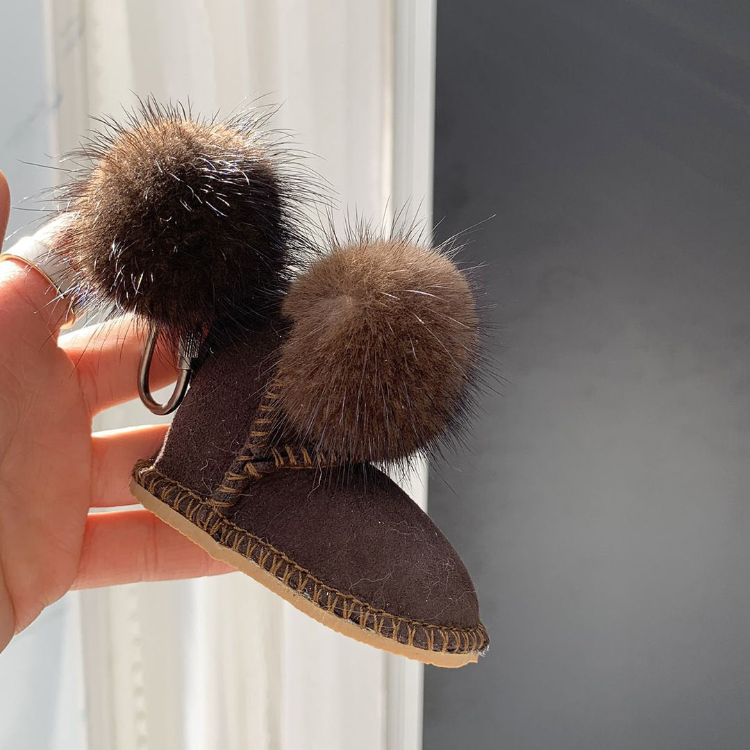 Real Mink Fur Glove & Boot Keychain Fluffy Pom Pom Bag Charm