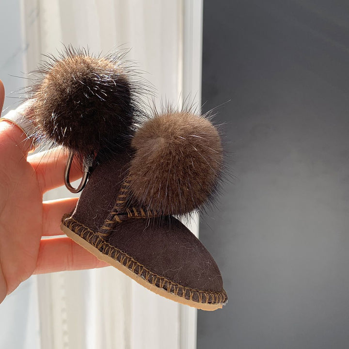 Real Mink Fur Glove & Boot Keychain Fluffy Pom Pom Bag Charm
