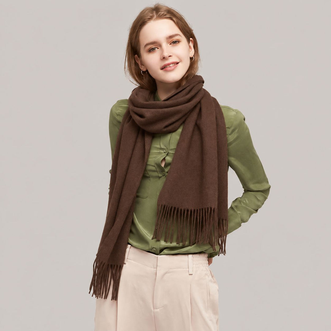 Classic Long Cashmere Scarf with Tassels
