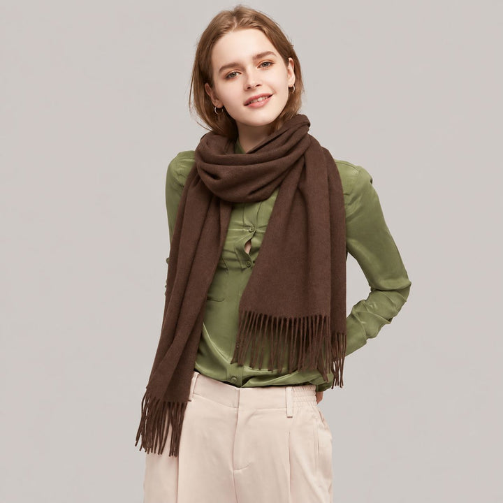 Classic Long Cashmere Scarf with Tassels