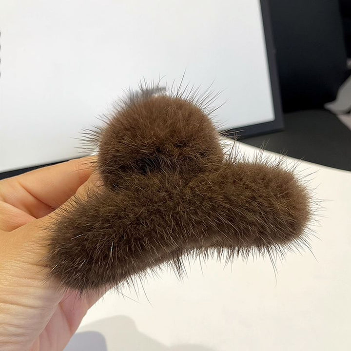 Women's Real Mink Fur Claw Clip Fluffy Hair Clamp Winter Cute Shark Clip Hair Accessories
