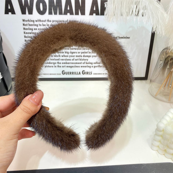 Elegant Real Mink Fur Headband for Women Soft Fuzzy Hairband Hair Accessory