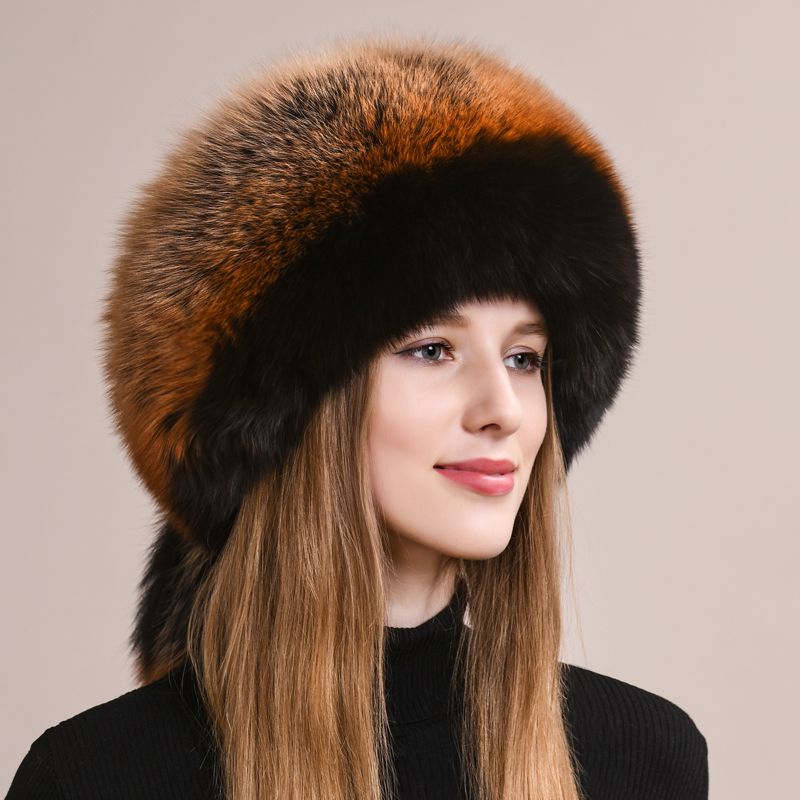 Soft Real Fox Fur Hat with Elegant Tails Women's Winter Fashion Cozy Full-Pelt Fur Beanie for Cold Weather