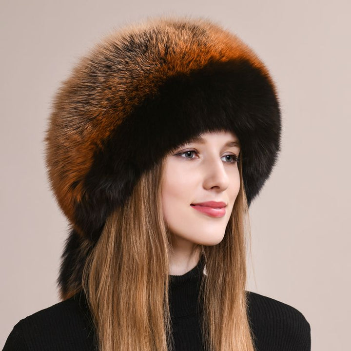 Soft Real Fox Fur Hat with Elegant Tails Women's Winter Fashion Cozy Full-Pelt Fur Beanie for Cold Weather