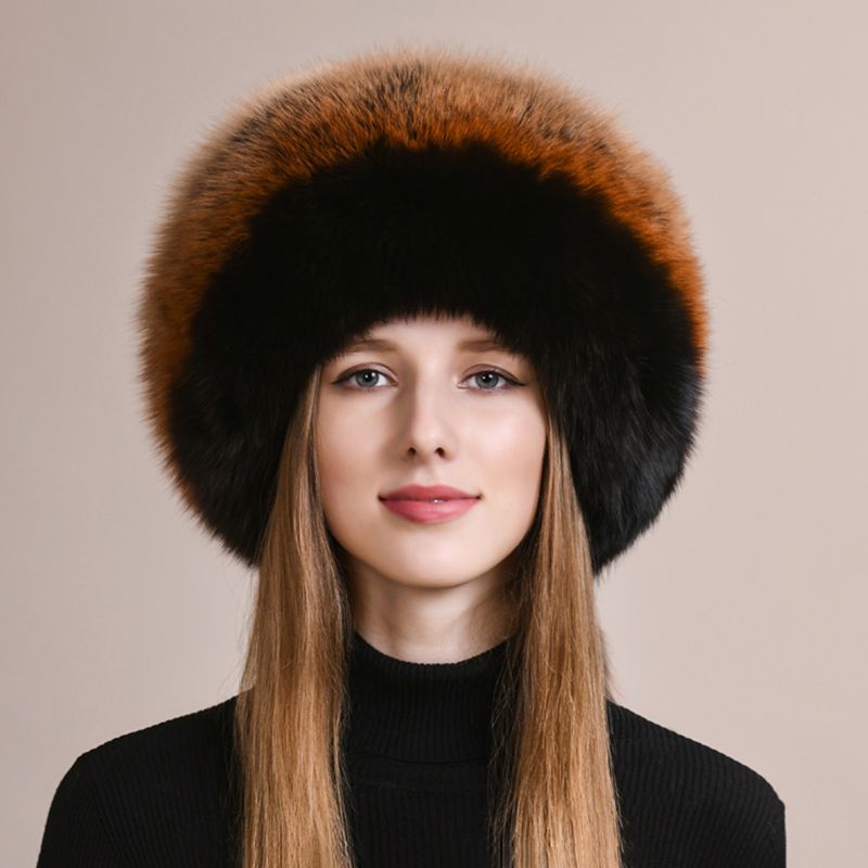 Soft Real Fox Fur Hat with Elegant Tails Women's Winter Fashion Cozy Full-Pelt Fur Beanie for Cold Weather