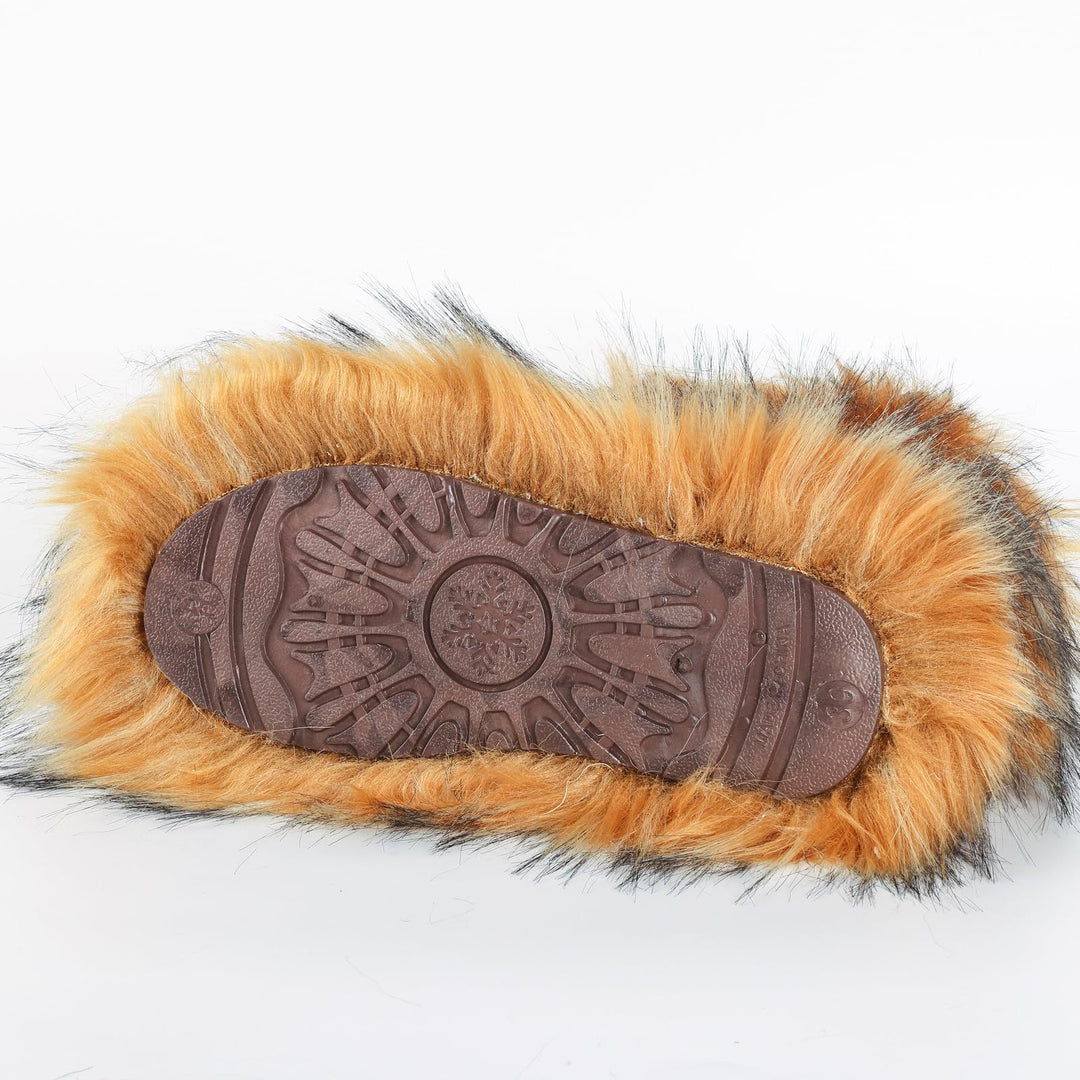 Faux Raccoon Fur Snow Boots for Women Winter Furry Cozy Slip-On Ankle Fur Boots