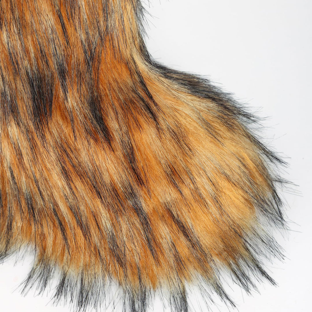 Faux Raccoon Fur Snow Boots for Women Winter Furry Cozy Slip-On Ankle Fur Boots