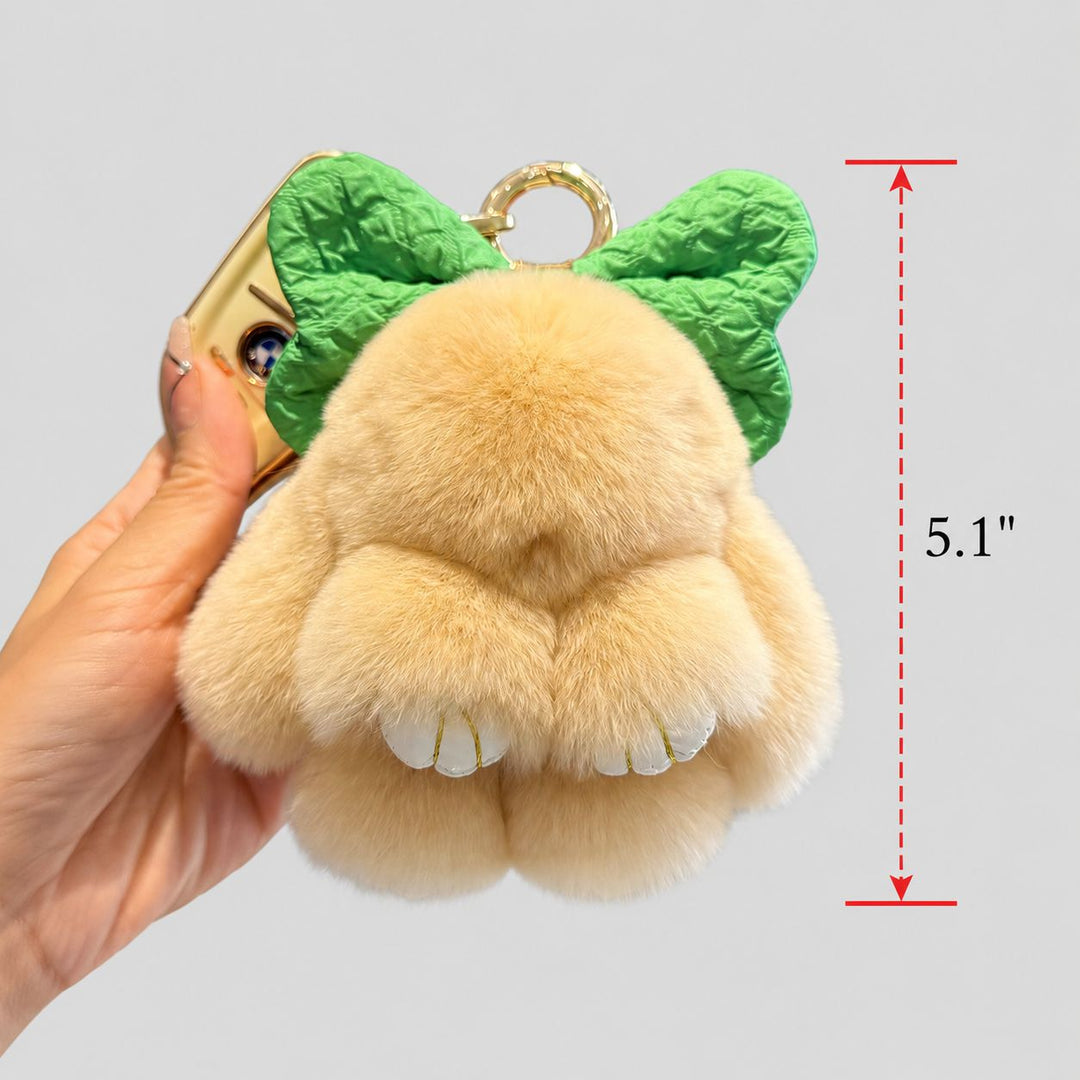 Real Rabbit Fur Cute Bunny and Bow Keychain Luxury Fur Bag Charm