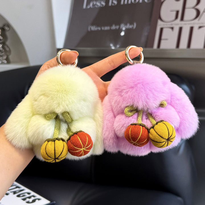 2026 Autumn New Halloween Pumpkin Rabbit Fur Bunny Keychain Soft Fluffy Bag  Car Accessory