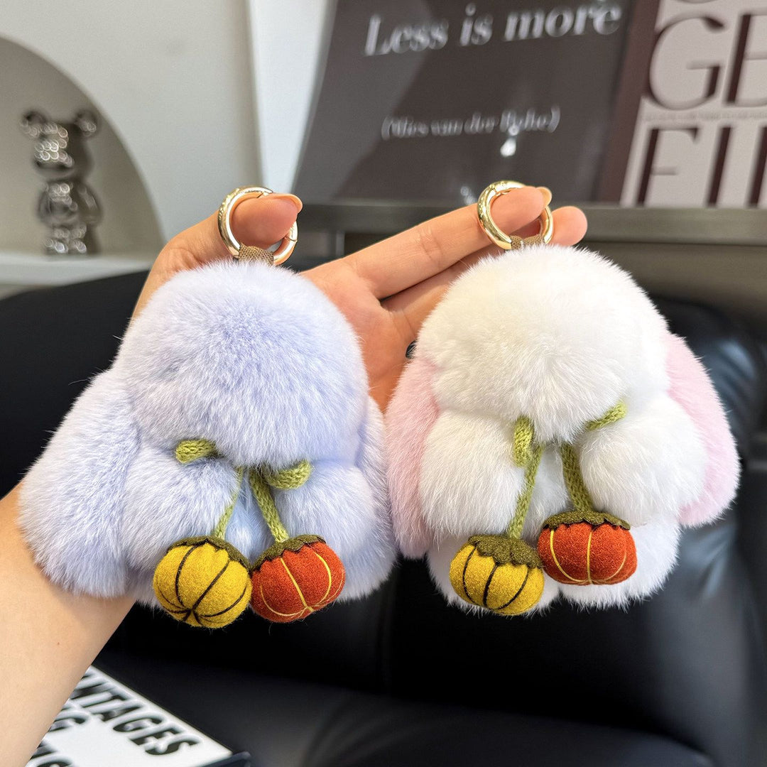 2026 Autumn New Halloween Pumpkin Rabbit Fur Bunny Keychain Soft Fluffy Bag  Car Accessory