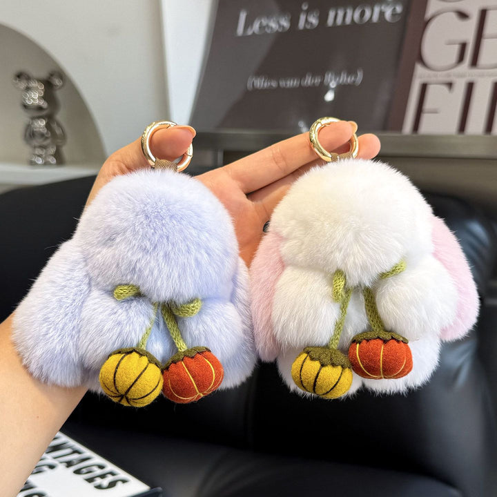 2026 Autumn New Halloween Pumpkin Rabbit Fur Bunny Keychain Soft Fluffy Bag  Car Accessory