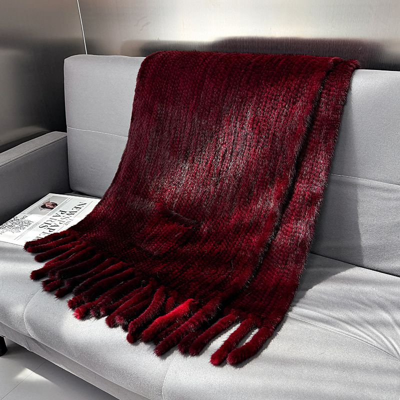 Genuine Mink Fur Shawl Wrap Elegant Fur Stole Cape Scarf with Fringe