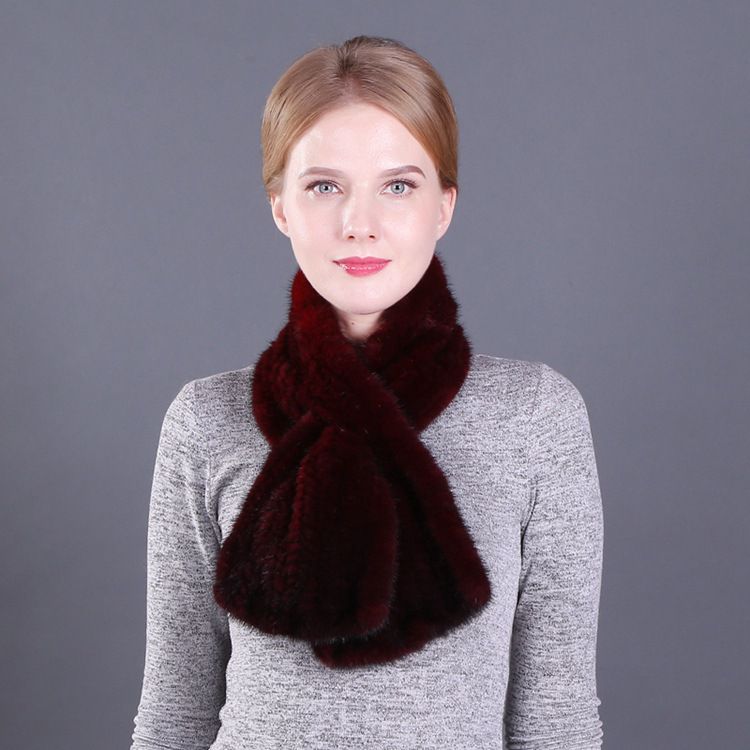 Elegant Real Mink Fur Knitted Scarf Luxury Winter Scarf for Cold Weather