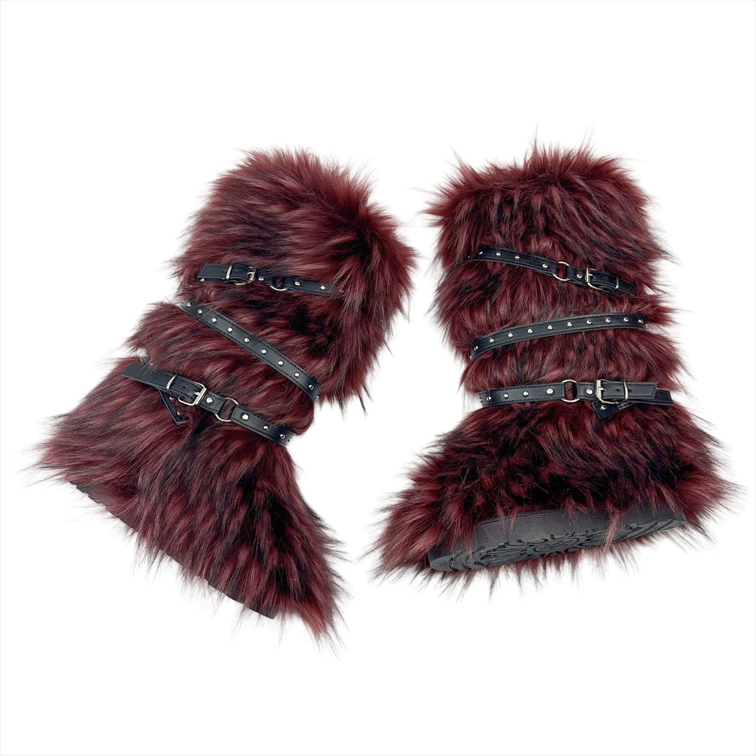 Womens Faux Fur Boot Winter Fluffy Long Furry Boots for Girls Outdoor Fuzzy Knee-High Sexy Snow Boots with Cross Straps and Buckle