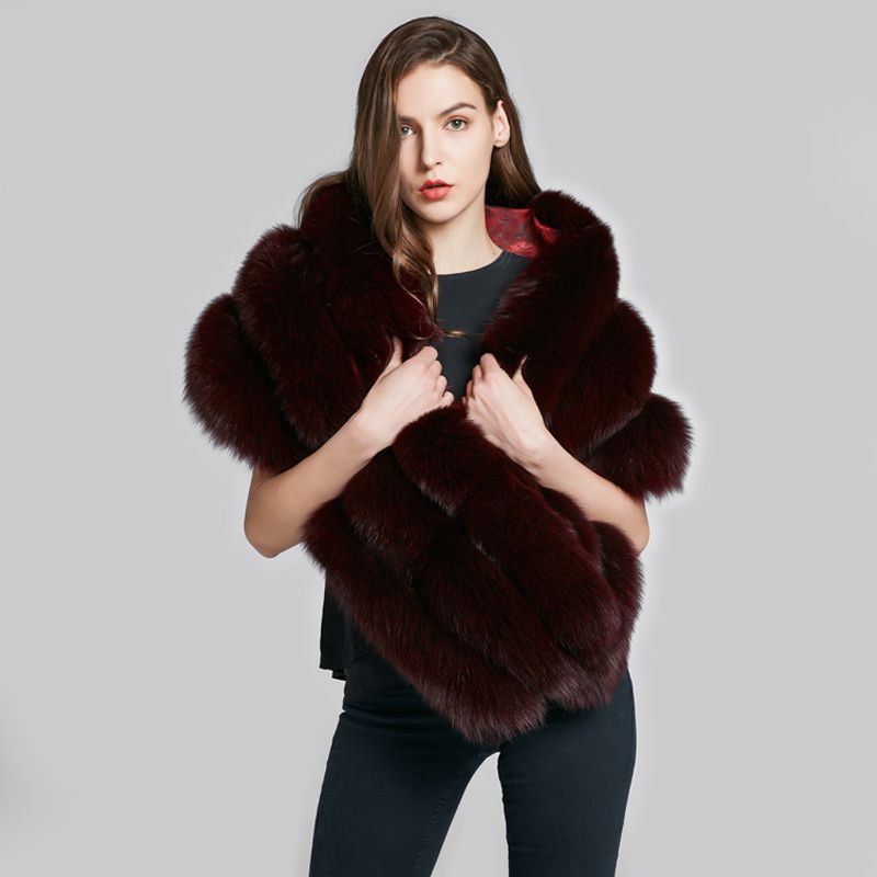 Luxury Real Fox Fur Shawl Wrap for Women Plush Evening Cape Stole